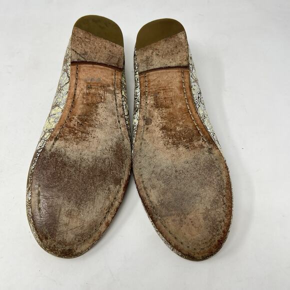 Frye Carson Cream Metallic Silver Natural Crackle Ballet Flats Size 8 - Picture 8 of 11